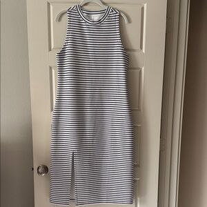 Elegant Black and White Striped Midi Dress